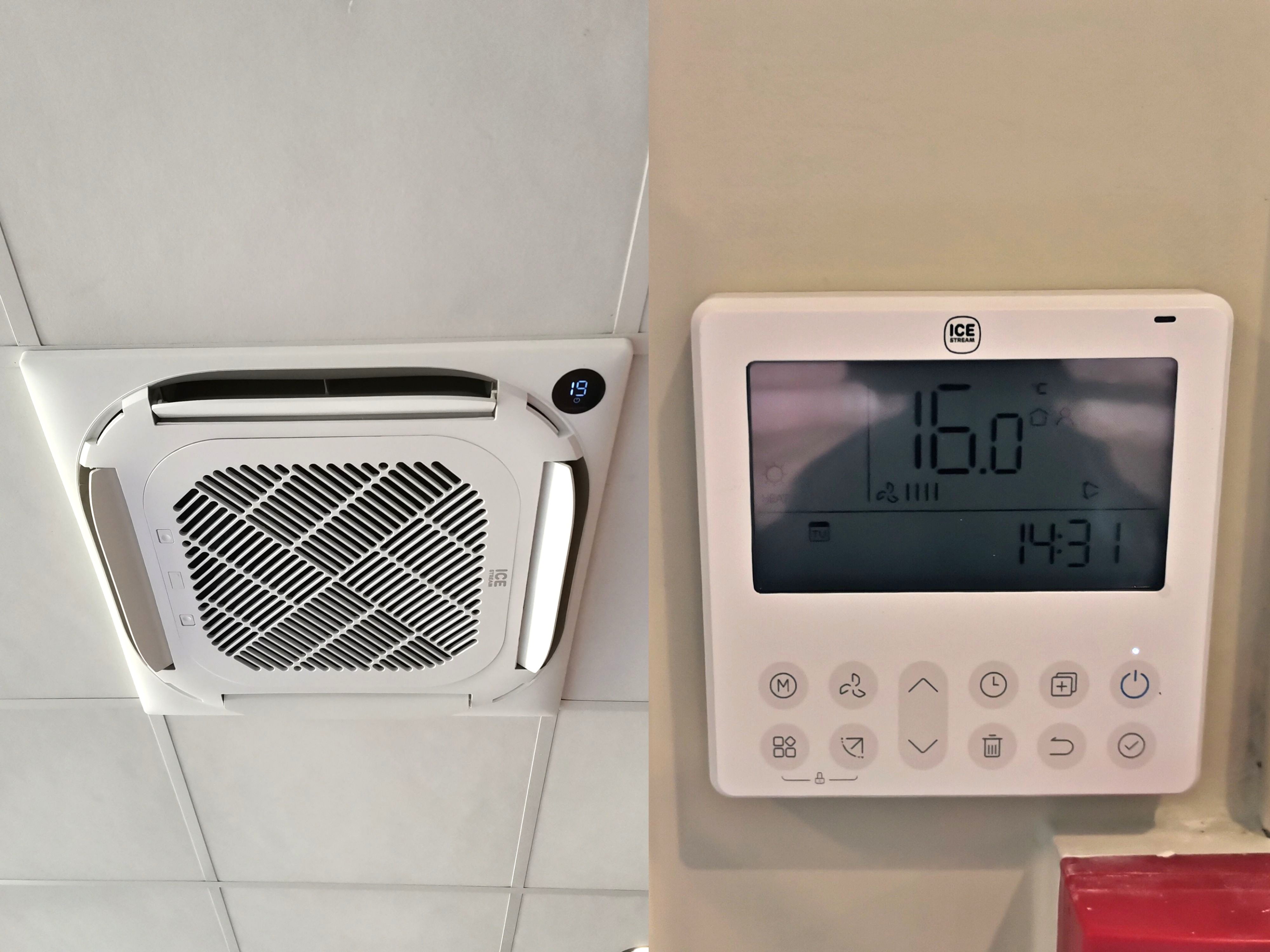 climatisation-cassette-icestream intérieur d'un restaurant avec climatisation et télécommande