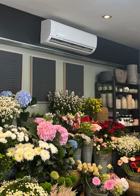 icestream-mono-split-mural intérieur d'un magasin de fleurs avec climatisation